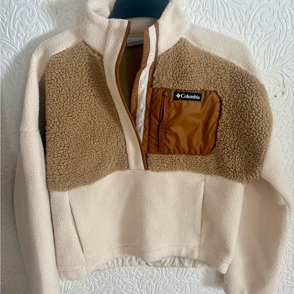 Columbia Cream & Brown Sherpa Half-Zip Jacket